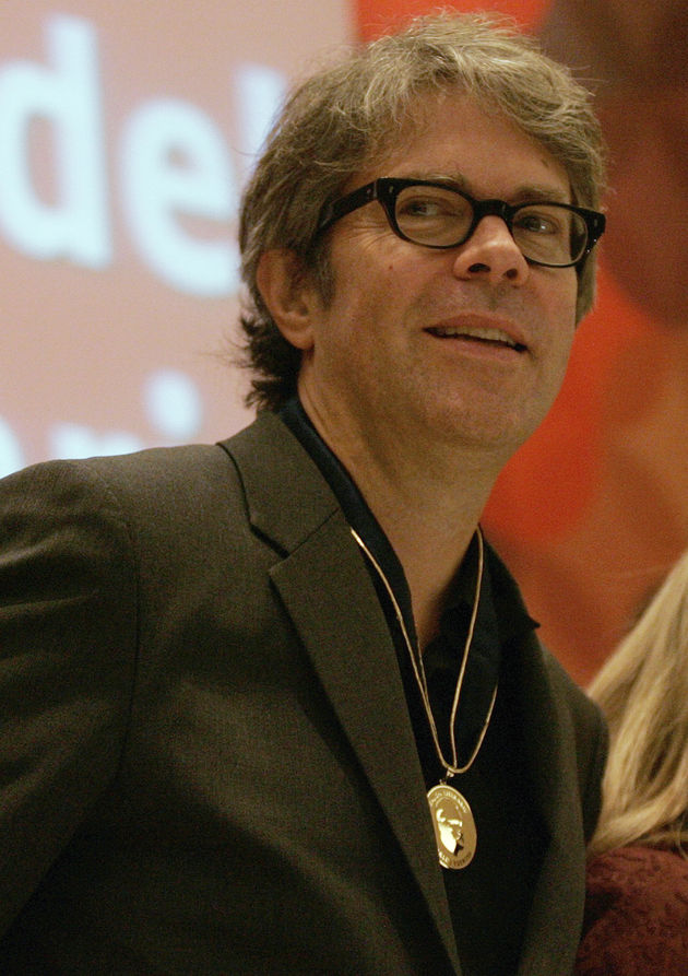 U.S. novelist and essayist Franzen looks on after being awarded with the Carlos Fuentes Literary Salon medal at the International Book Fair in Guadalajara